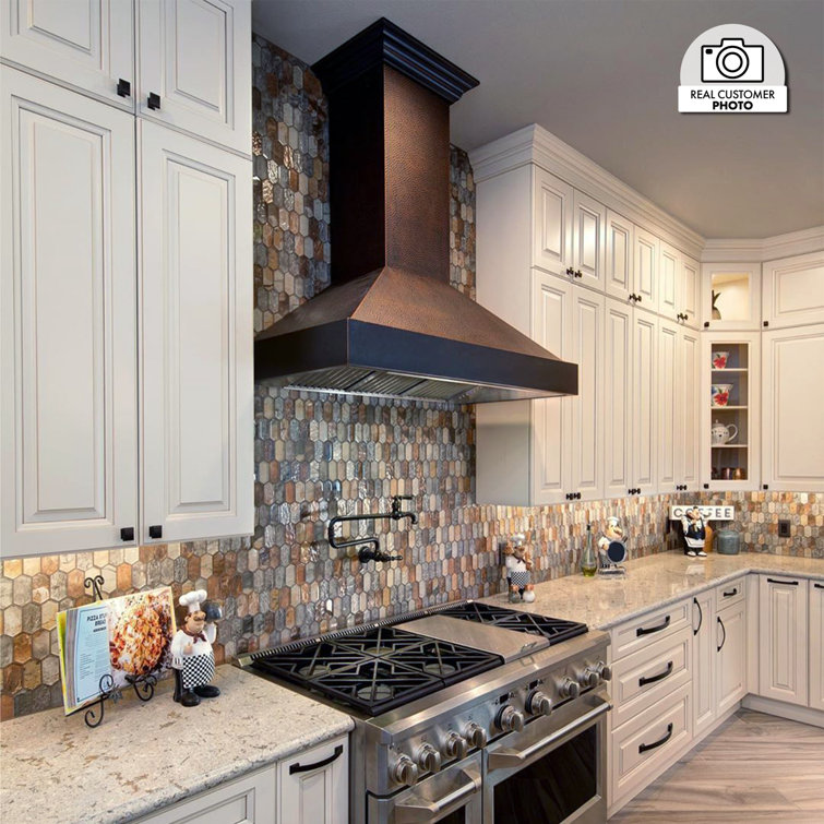 36" Hand-Hammered Copper Wall Mount Range Hood with Charcoal Filter