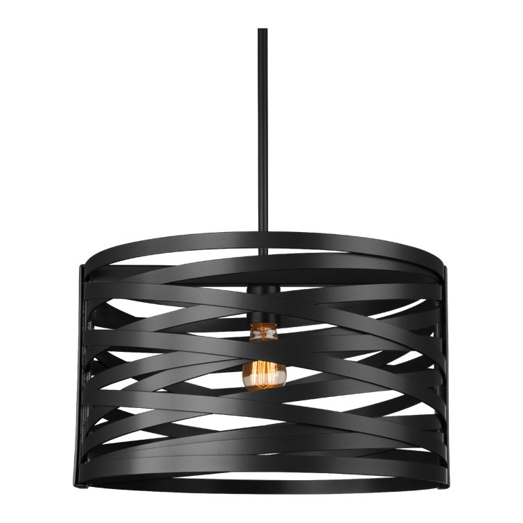 Tempest Matte Black 18-inch Drum Pendant with Artisan Glass