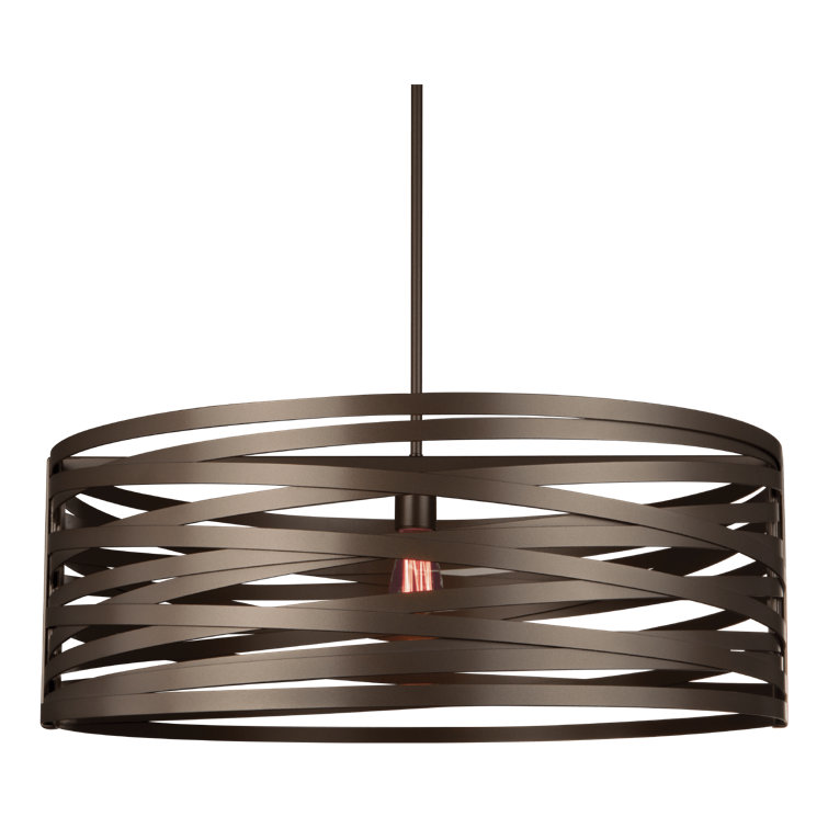 Matte Black Glass Drum Chandelier with Bronze Accents