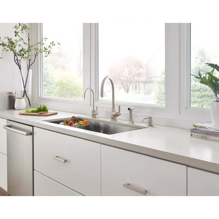 Elegant Polished Nickel 15" Deck Mounted Kitchen Faucet with Sidespray
