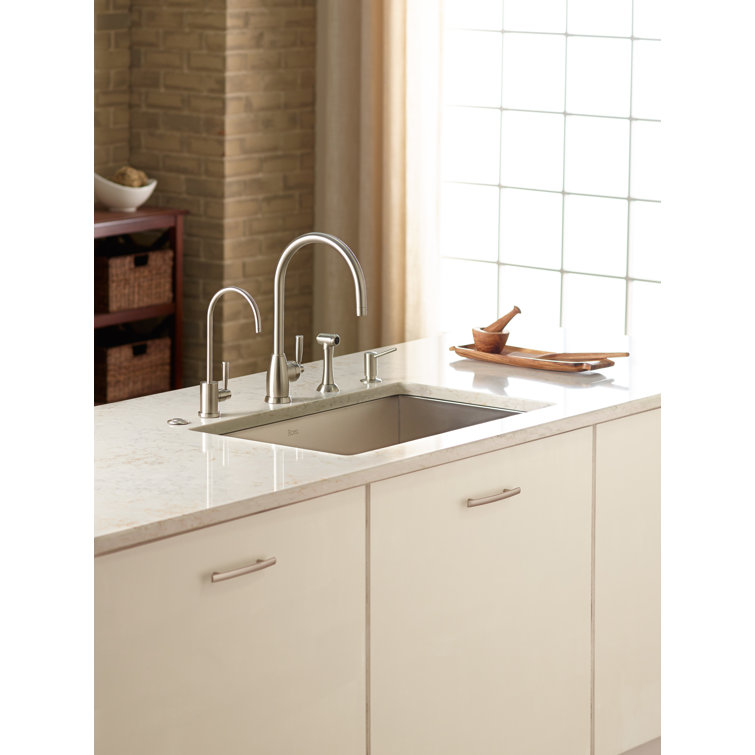 Elegant Polished Nickel 15" Deck Mounted Kitchen Faucet with Sidespray