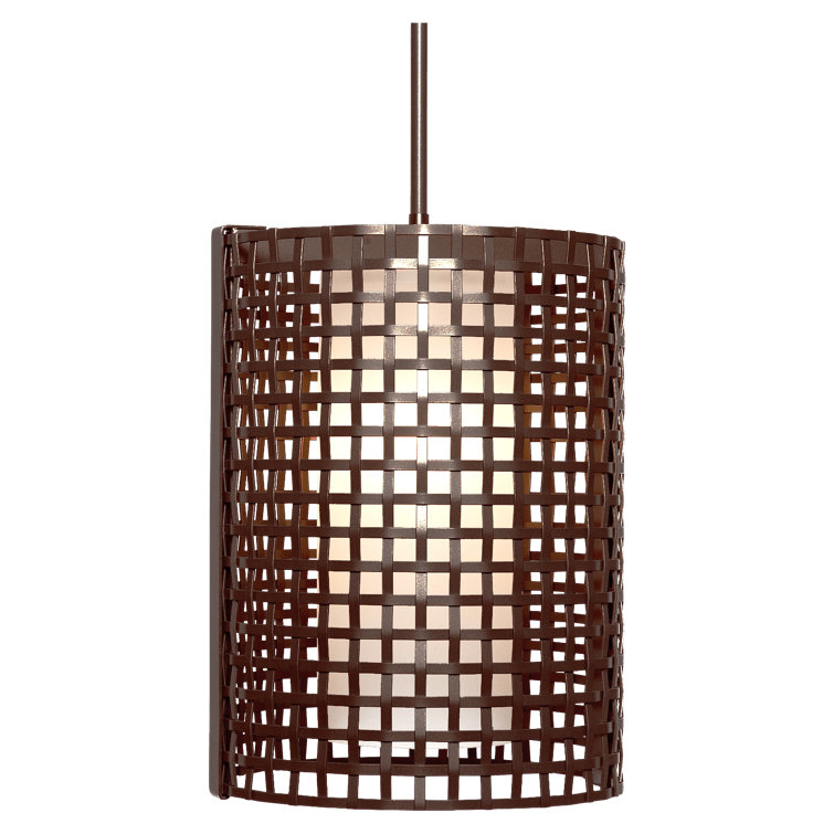 Tweed Mini Drum Pendant Light in Flat Bronze with Linen Glass Shade