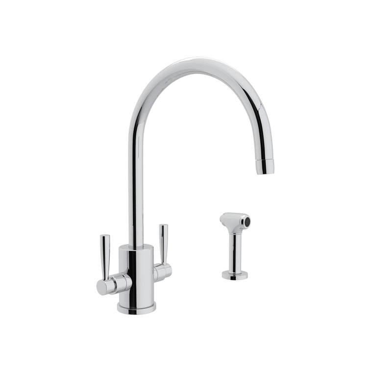 Elegant Polished Nickel 15" Kitchen Faucet with Dual Handles and Sidespray