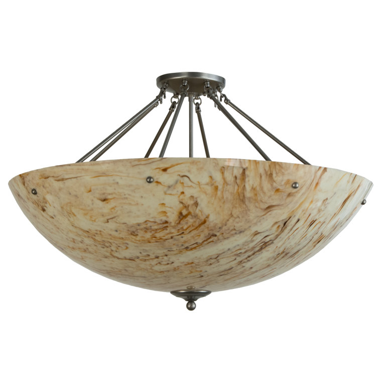 Madison 8-Light Nickel Bowl Pendant with Travertine Idalight Shade