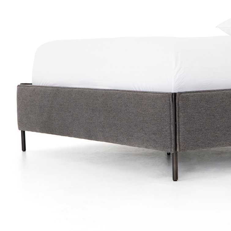 Contemporary Gray Upholstered King Bed with Wood Frame