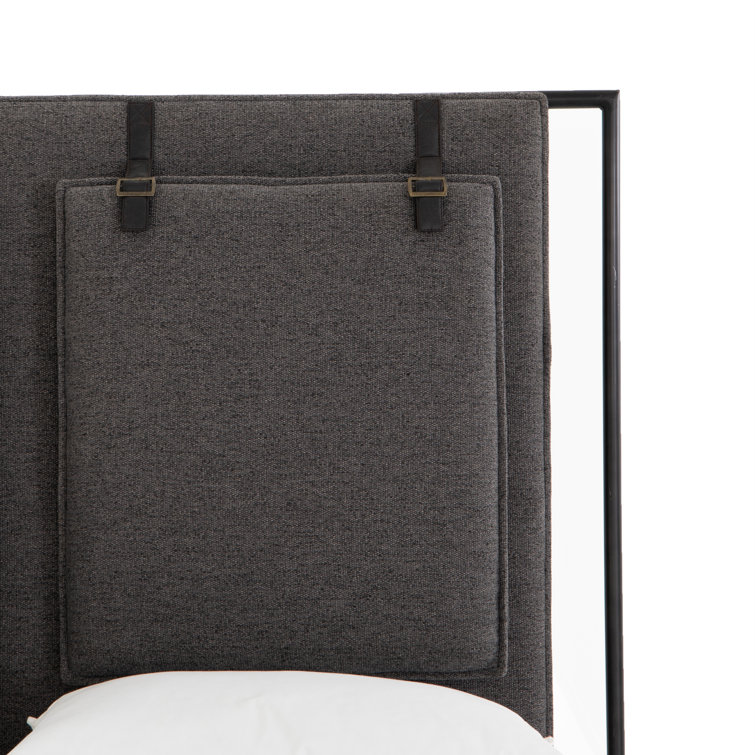 Contemporary Gray Upholstered King Bed with Wood Frame