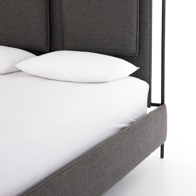 Contemporary Gray Upholstered King Bed with Wood Frame