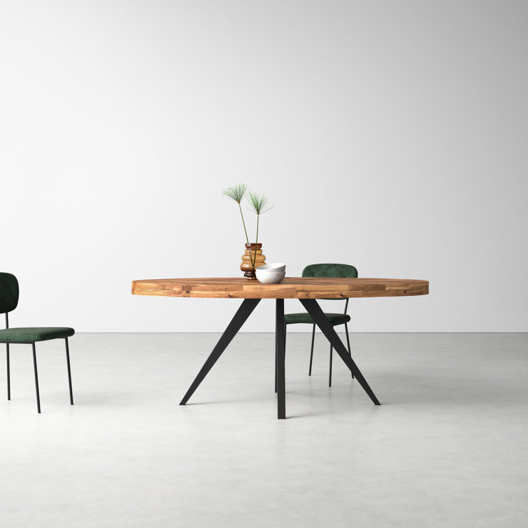 Transitional Rustic Acacia Wood Round Dining Table with Black Legs