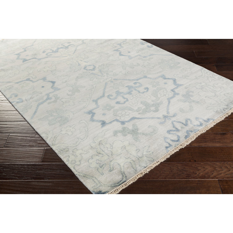 Blue Wool Hand-Knotted Floral 6' x 9' Area Rug
