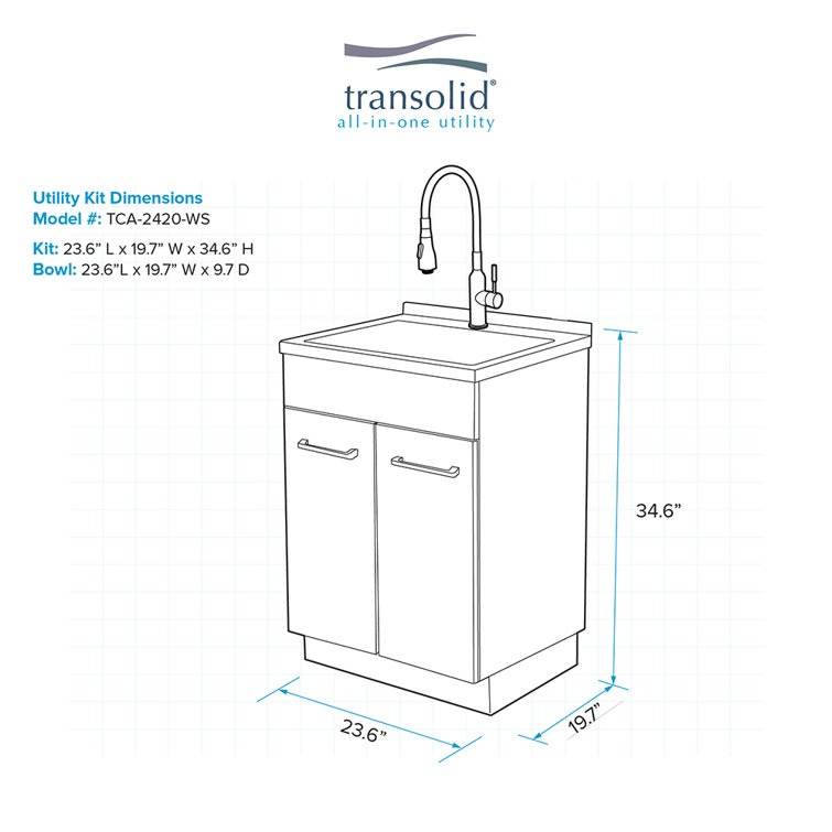 24-Inch White Freestanding Stainless Steel Laundry Sink with Faucet