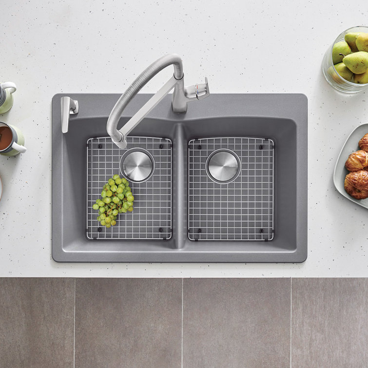 Anthracite Granite Composite 33" Dual Mount Double Bowl Kitchen Sink