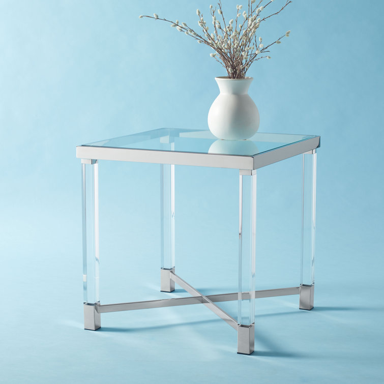 Shawna 28'' Silver Acrylic Square End Table with Glass Top