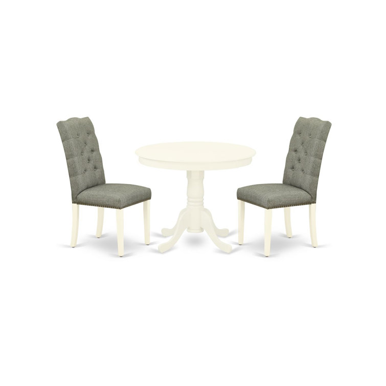 Linen White and Smoke Solid Wood 3-Piece Dining Set