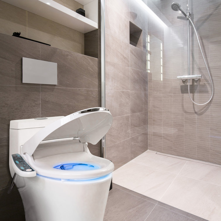 Elongated White Electric Bidet Toilet Seat with Side Panel