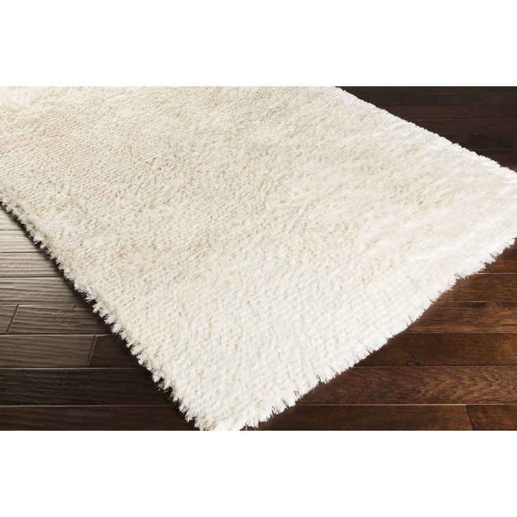 Ivory Plush Shag Hand Woven Polyester Rug 2' x 3'
