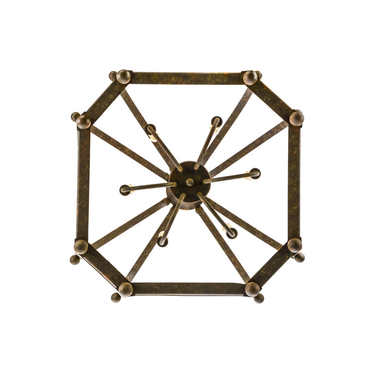 Citadel 46" Organic Rust Lantern Chandelier with Clear Seeded Glass