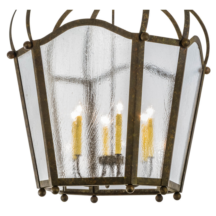 Citadel 46" Organic Rust Lantern Chandelier with Clear Seeded Glass