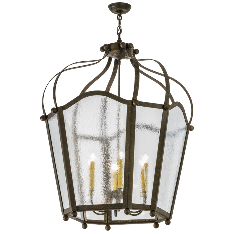 Citadel 46" Organic Rust Lantern Chandelier with Clear Seeded Glass