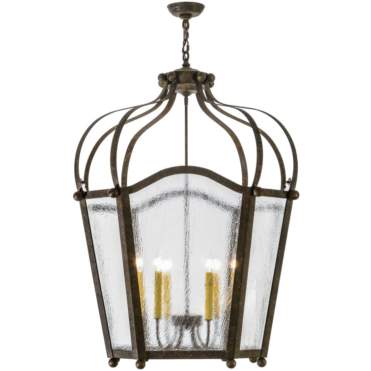 Citadel 46" Organic Rust Lantern Chandelier with Clear Seeded Glass
