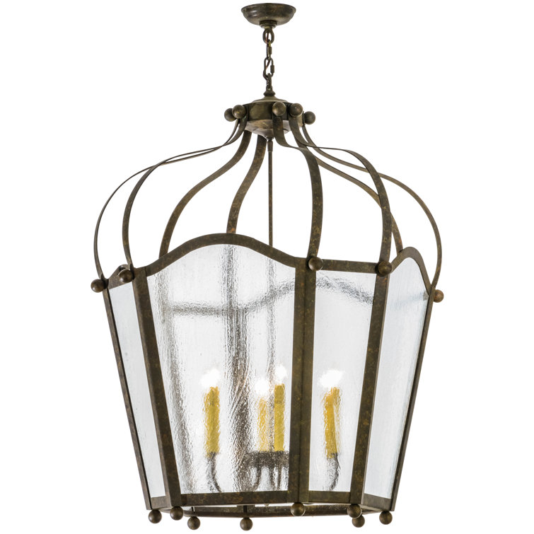 Citadel 46" Organic Rust Lantern Chandelier with Clear Seeded Glass