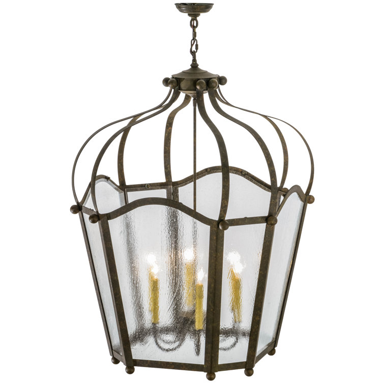 Citadel 46" Organic Rust Lantern Chandelier with Clear Seeded Glass