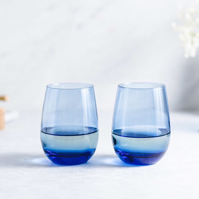 Tidal Blue 15.25 oz Stemless Wine Glass Set of 12