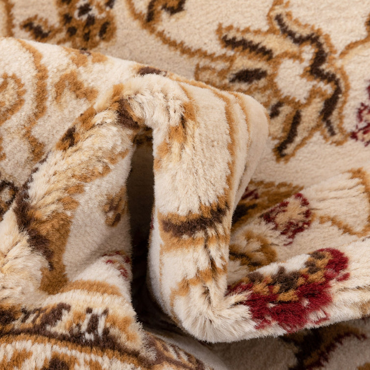 Ivory and Beige Oriental Synthetic Runner Rug