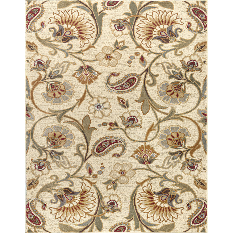 Ivory Floral Synthetic 4' x 6' Area Rug
