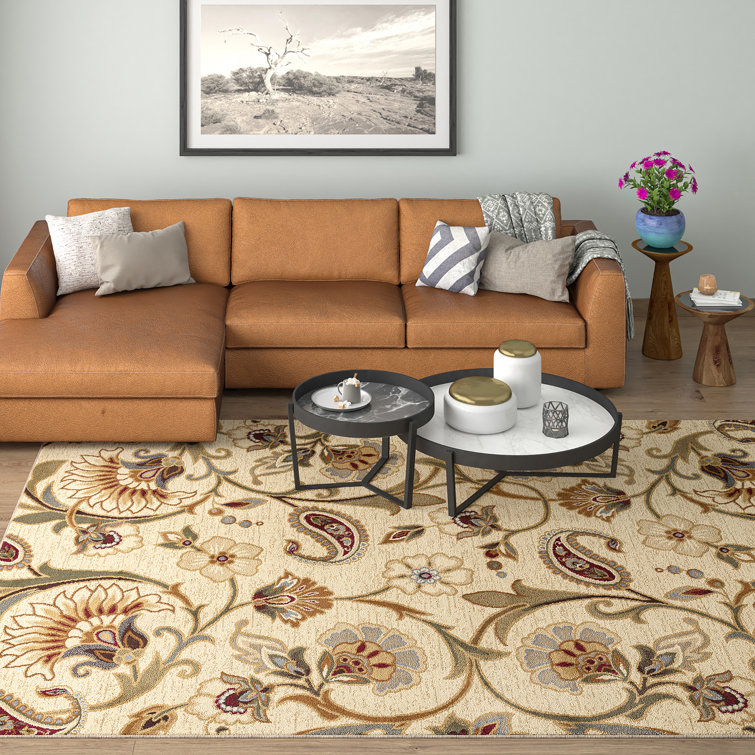 Ivory Floral Synthetic 4' x 6' Area Rug