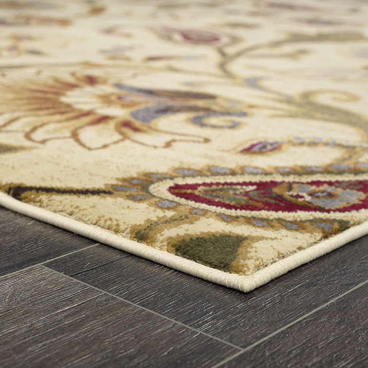 Ivory Floral Synthetic 4' x 6' Area Rug