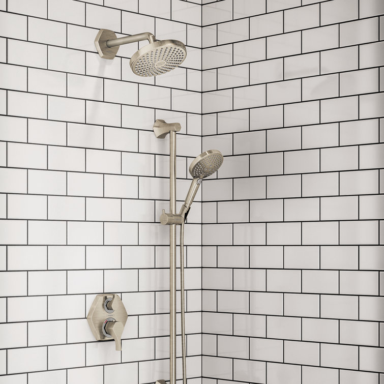 Locarno Art Deco 6.88" Wall-Mounted Thermostatic Trim with Diverter in Brushed Nickel