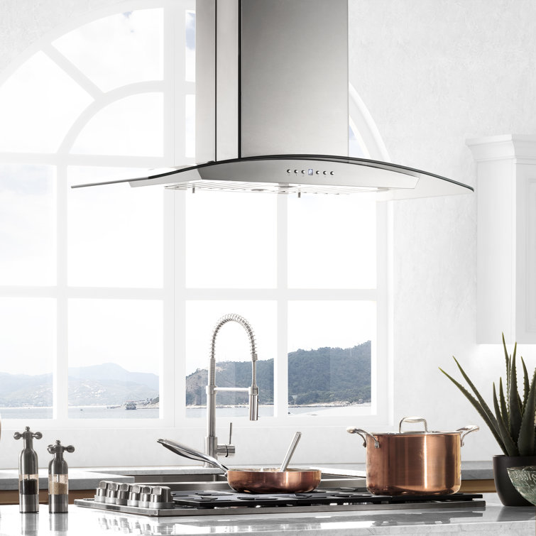 36-inch Stainless Steel and Glass Convertible Island Range Hood