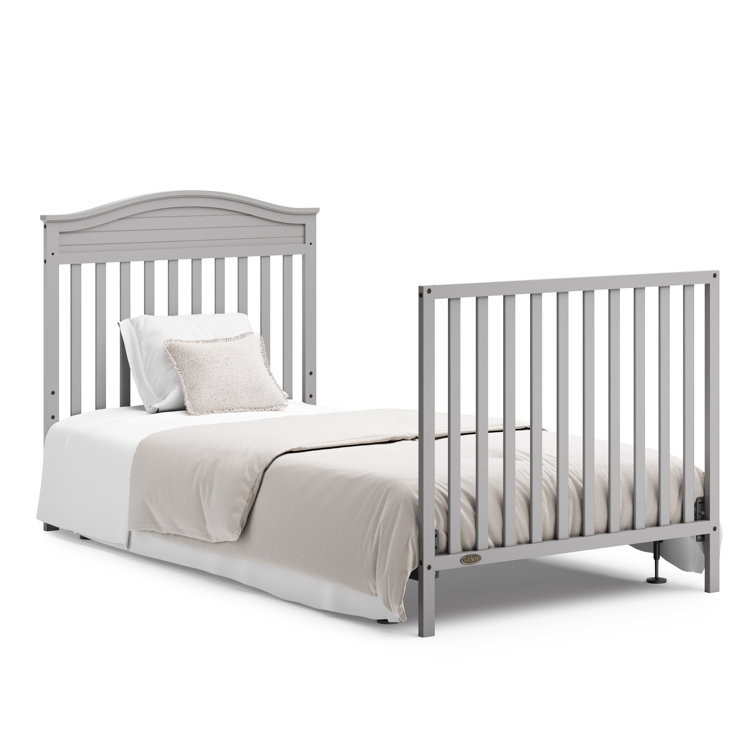 Pebble Gray Pine Wood Mini Convertible Crib with Memory Foam Mattress