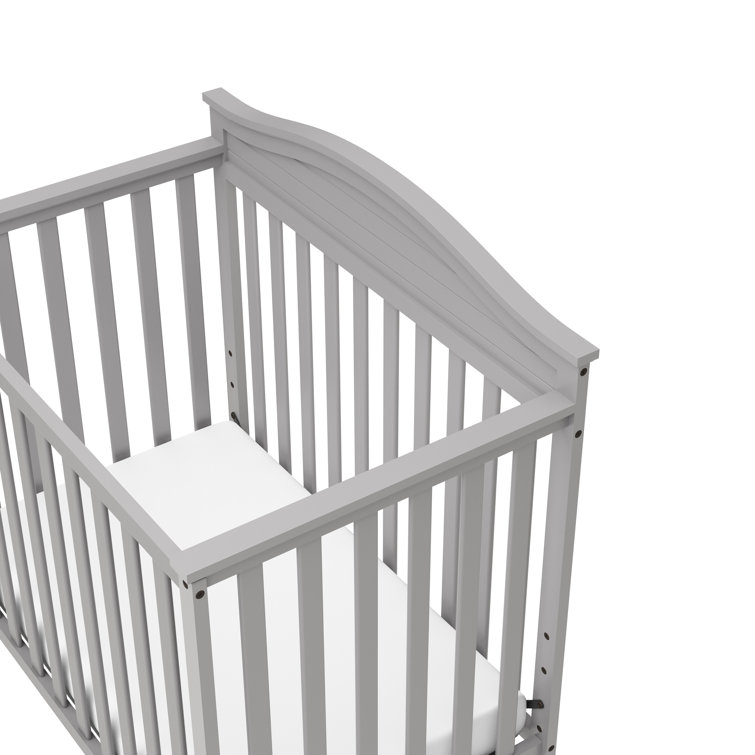Pebble Gray Pine Wood Mini Convertible Crib with Memory Foam Mattress