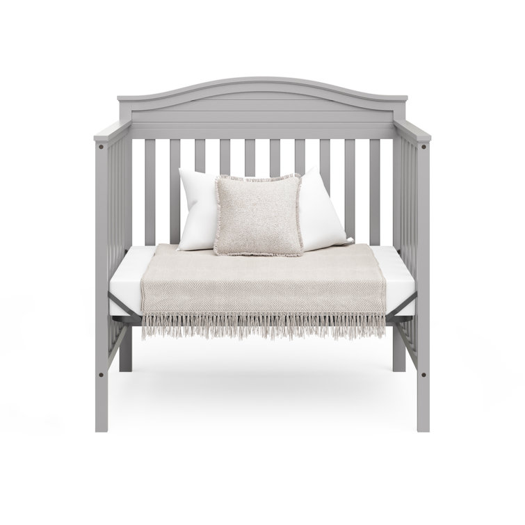 Pebble Gray Pine Wood Mini Convertible Crib with Memory Foam Mattress