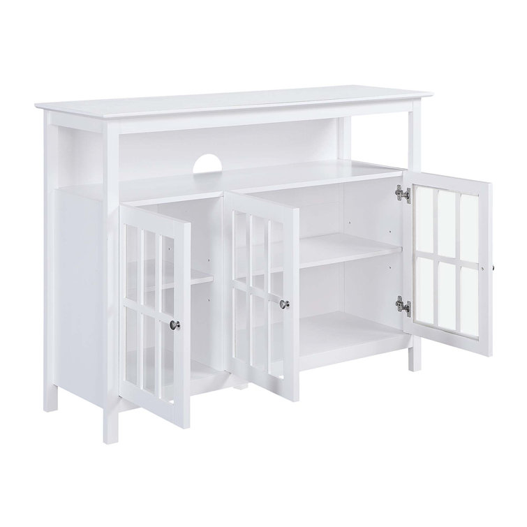 White Solid Pine TV Stand with Glass Cabinet Doors for 55" TVs