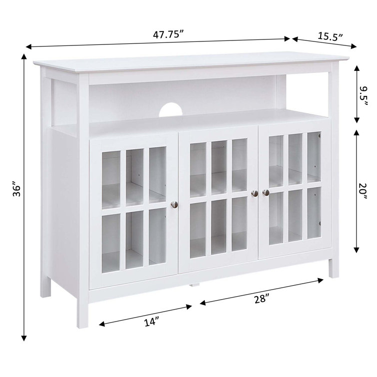White Solid Pine TV Stand with Glass Cabinet Doors for 55" TVs