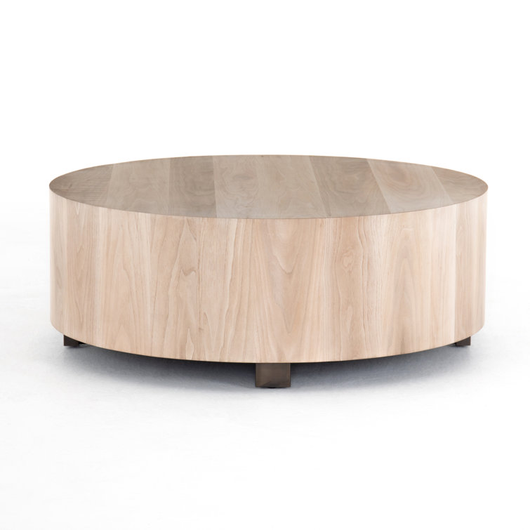 Contemporary Cream Wood Round Coffee Table, 40" Diameter