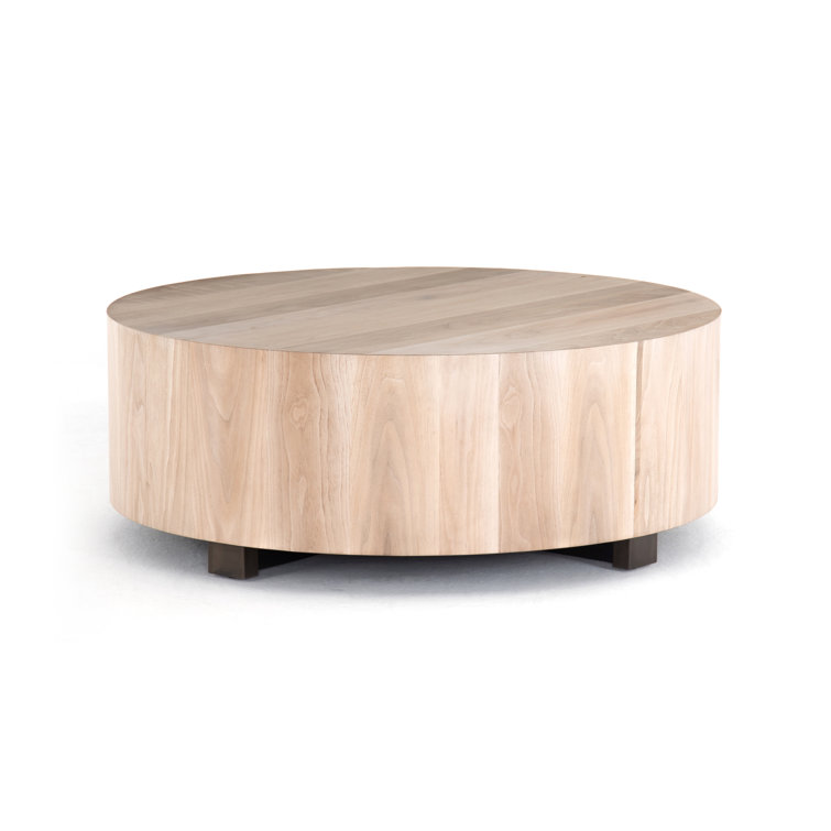Contemporary Cream Wood Round Coffee Table, 40" Diameter