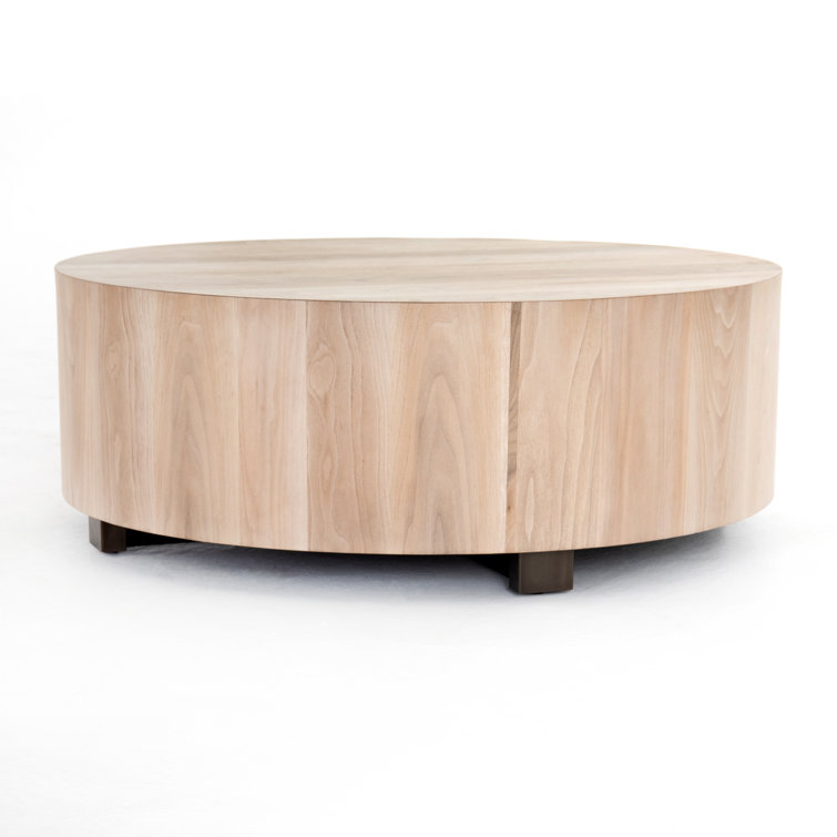 Contemporary Cream Wood Round Coffee Table, 40" Diameter
