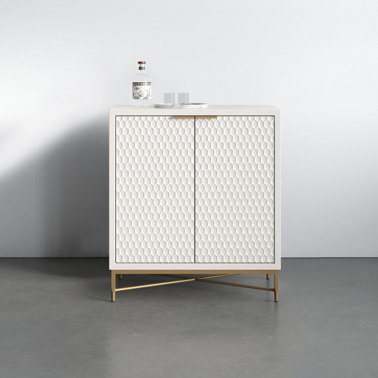 Pearl White Mahogany 32'' Bar Cabinet with Gold Accents