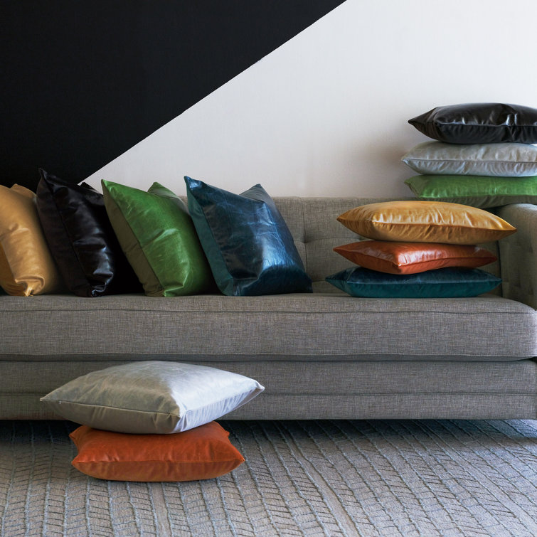 Pacific Blue Rectangular Leather Pillow with Velvet Back