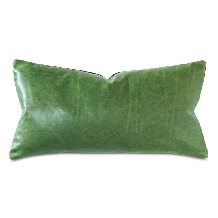 Kelly Green Rectangular Leather Pillow with Velvet Backing