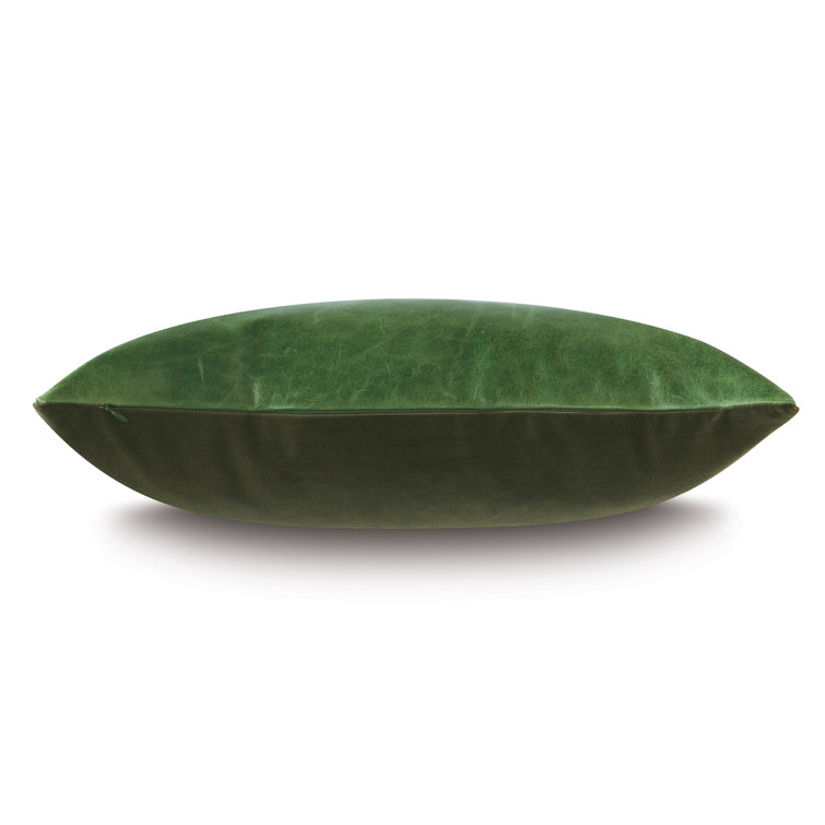 Kelly Green Rectangular Leather Pillow with Velvet Backing