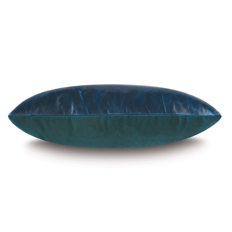 Pacific Blue Rectangular Leather Pillow with Velvet Back