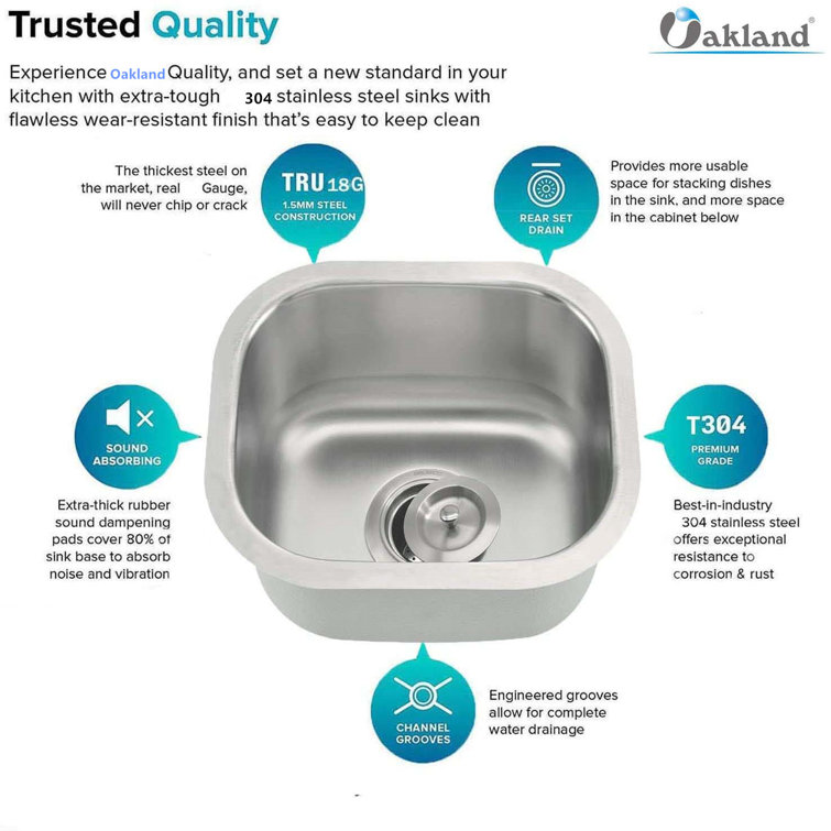 13'' Square Undermount Stainless Steel Single Bowl Kitchen Sink