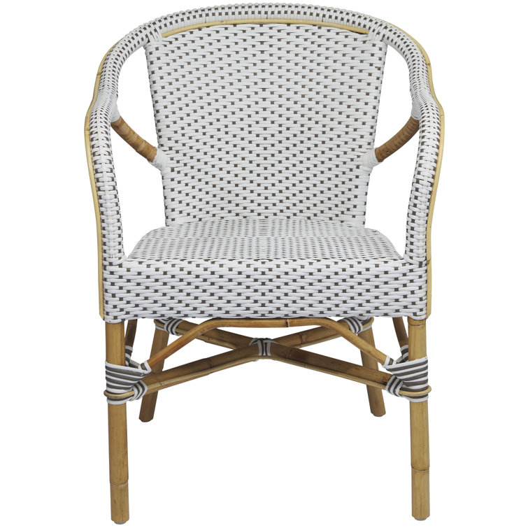 Natural Rattan Bistro Dining Chair with White & Cappuccino Dots