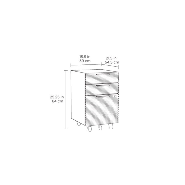 Natural Walnut Mobile 3-Drawer Lockable File Cabinet