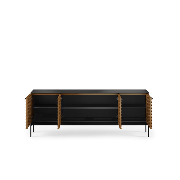 Natural Walnut and Black 79'' Media Console with Cabinet