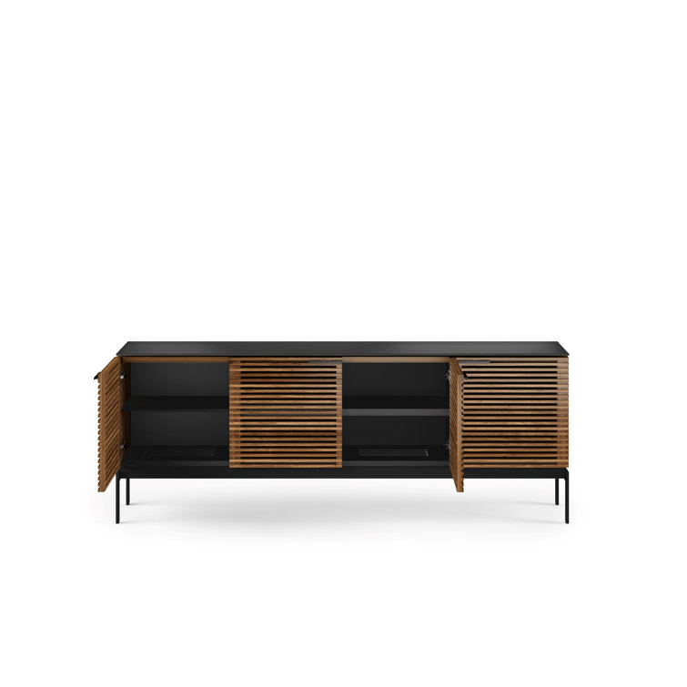 Natural Walnut and Black 79'' Media Console with Cabinet